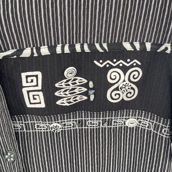 Koret Womens Button Down Shirt Top Short Sleeve Vintage Black White Petite XL - Picture 9 of 11